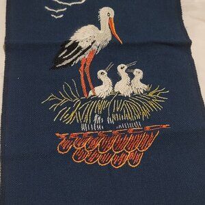 Antique Embroidery Bird Australia White Ivis and Baby Birds Exc condition
